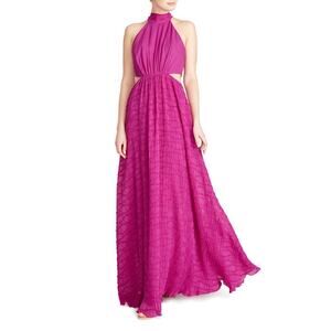ML MONIQUE LHUILLIER Sleeveless Cutout Chiffon Gown Violet Dress Pink Sz 14 NWT